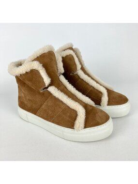 DKNY Mason Womens Brown Suede Faux Fur High Top Sneakers Casual Shoes size 7